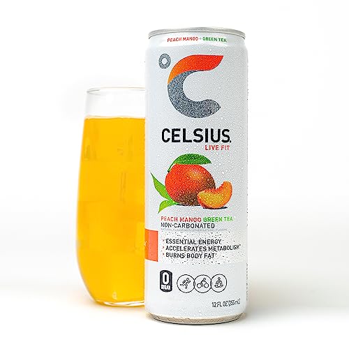 CELSIUS Green Tea Peach Mango, Functional Essential Energy Drink 12 fl oz  (Pack of 12)