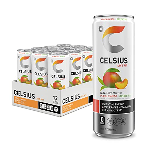 CELSIUS Peach Mango Green Tea, Functional Essential Energy Drink