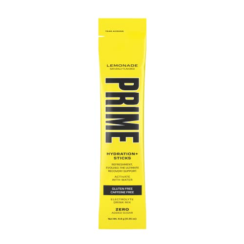 Prime Hydration+ Stick Pack, Electrolyte Drink Mix, 10% Coconut Water, 250mg BCAAs, Antioxidants, Naturally Flavored, Zero Added Sugar, Easy Open Single-Serving Stick, LEMONADE, 6 Sticks