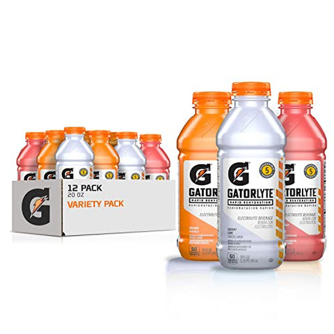 Gatorlyte Rapid Rehydration Electrolyte Beverage, 3 Flavor Variety Pack, 20 Fl Oz (Pack of 12)