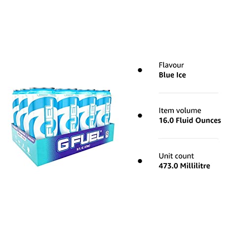 G Fuel Sugar Free Plant Based Ingredients Energy Drink – Blue Ice 16oz, 12-Pack – Vitamin Fortified Elite Game Changing Energy