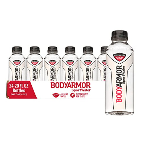 BODYARMOR SportWater Alkaline Water, Superior Hydration, High Alkaline Water pH 9+, Electrolytes, Perfect for your Active Lifestyle, 20 Ounce (Pack of 24)