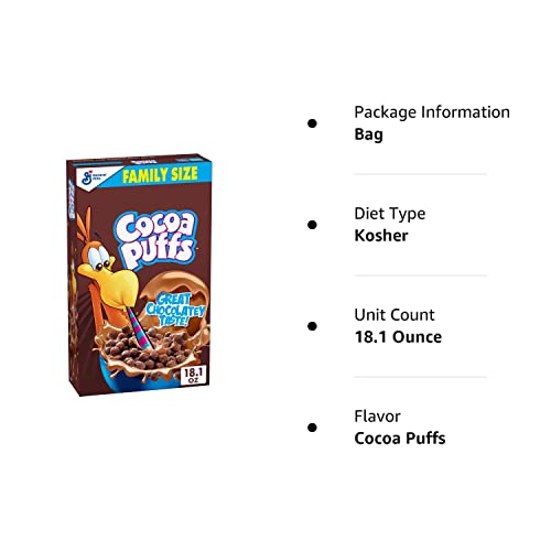 Cocoa Puffs, Chocolate Breakfast Cereal with Whole Grains, 18.1 oz