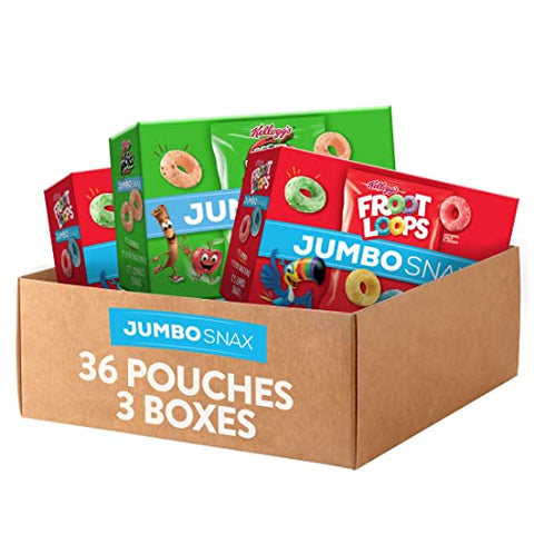 Kellogg's Jumbo Snax Cereal Snacks, Lunch Box Snacks, Variety Pack (36 Pouches)
