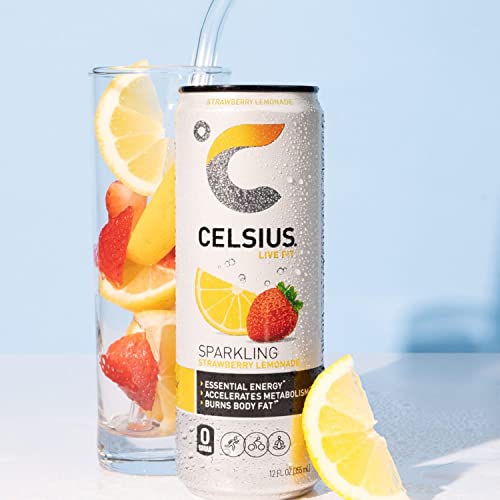 CELSIUS Sparkling Strawberry Lemonade, Functional Essential Energy Drink 12 Fl Oz (Pack of 12)