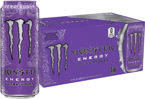 Monster Energy Ultra Violet, Sugar Free Energy Drink, 16 Ounce (Pack of 15)