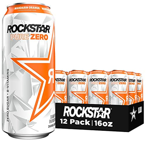 Rockstar Pure Zero Energy Drink, Orange, 0 Sugar, with Caffeine and Taurine, 16oz Cans (12 Pack) (Packaging May Vary)