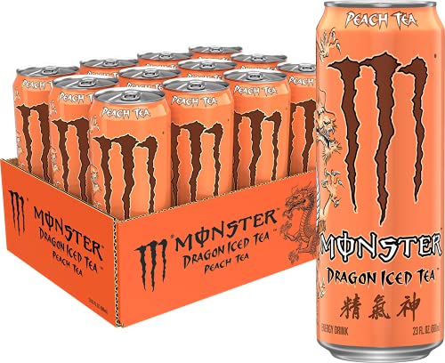 Monster Dragon Iced Tea Peach Tea, 23 Fl Oz (Pack of 12)