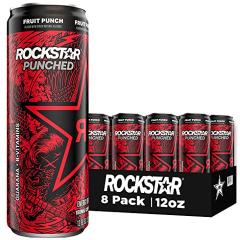 Rockstar Energy Drink, Fruit Punched, 12oz Sleek Cans (8 Pack)