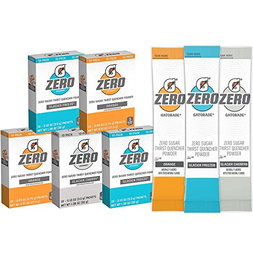 Gatorade G Zero Powder, Glacier Cherry Variety Pack, 0.10oz Individual Packets - 10 Count (Pack of 5)