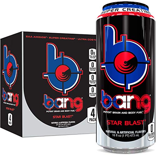 Bang Star Blast Energy Drink, 0 Calories, Sugar Free with Super Creatine, 16oz, 4 Count