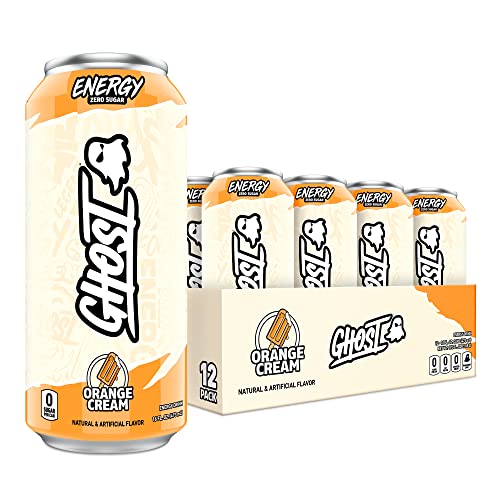 GHOST ENERGY Sugar-Free Energy Drink - 12-Pack, Orange Cream, 16oz Cans - Energy & Focus & No Artificial Colors - 200mg of Natural Caffeine, L-Carnitine & Taurine - Soy & Gluten-Free, Vegan