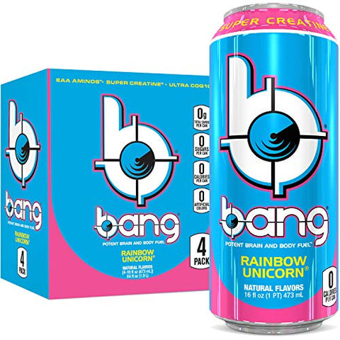 Bang Rainbow Unicorn Energy Drink, 0 Calories, Sugar Free with Super Creatine, 16oz, 4 Count