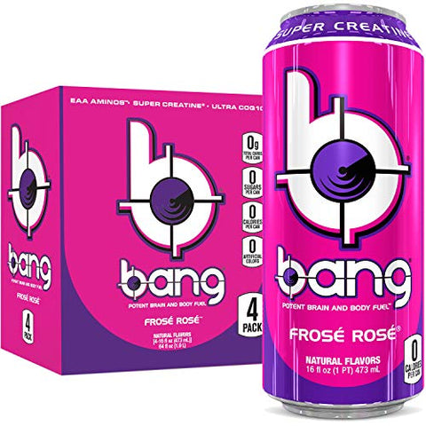 Bang Frose Rose Energy Drink, 0 Calories, Sugar Free with Super Creatine, 16oz, 4 Count
