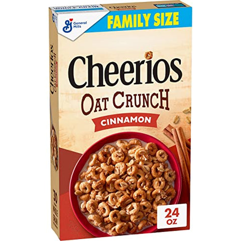 Cheerios Oat Crunch Cinammon Oat Breakfast Cereal, Family Size, 24 oz