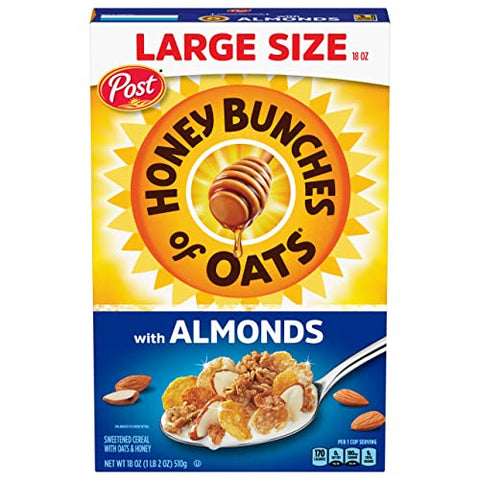 Honey Bunches of Oats with Almonds, Heart Healthy, Low Fat, made with Whole Grain Cereal, 18 Ounce Box