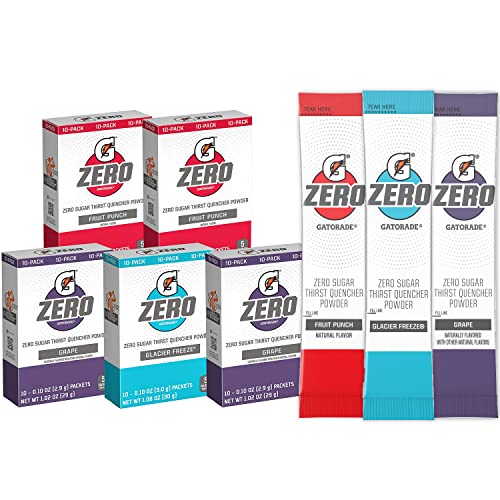 Gatorade G Zero Powder, Fruit Punch Variety Pack, 0.10oz Individual Packets - 10 Count (Pack of 5)
