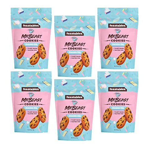 Feastables MrBeast Chocolate Chip Cookies - Made with Plant-Based Ingredients. Gluten Free, Non-GMO Certified Snack, 6 oz Bag (Pack of 6)