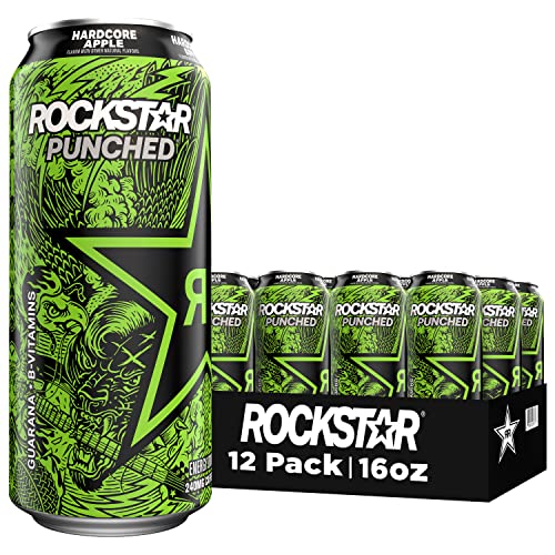 Rockstar Energy Drink Punched Hardcore Apple, 16oz Cans (12 Pack)