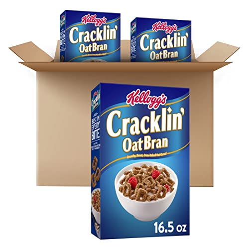Kellogg's Cracklin' Oat Bran Breakfast Cereal, Family Breakfast, Fiber Cereal, Original (3 Boxes)