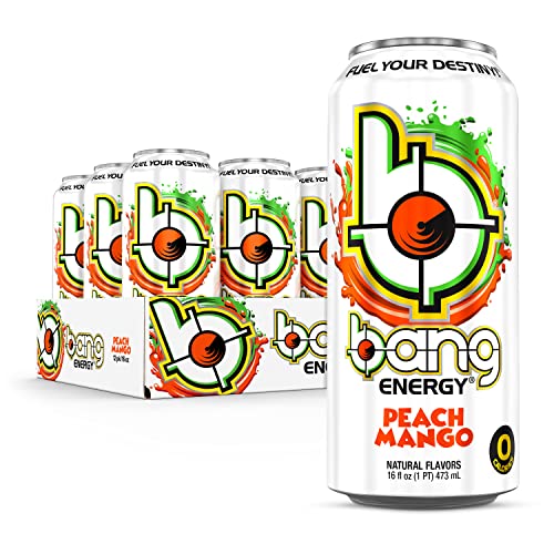 Bang Energy Peach Mango, Sugar-Free Energy Drink, 16-Ounce (Pack of 12)