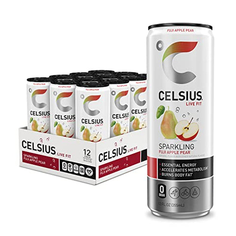 CELSIUS Sparkling Fuji Apple Pear, Functional Essential Energy Drink 12 Fl Oz (Pack of 12)