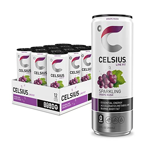 CELSIUS Sparkling Grape Rush, Functional Essential Energy Drink 12 Fl Oz (Pack of 12)