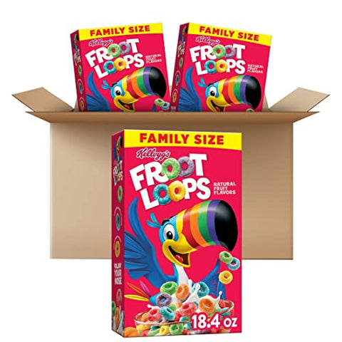 Kellogg's Froot Loops Cold Breakfast Cereal, Fruit Flavored, Breakfast Snacks with Vitamin C, Family Size, Original (3 Boxes)