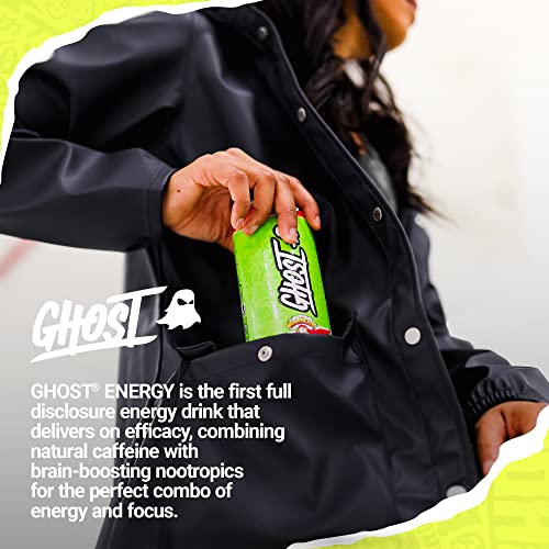 Ghost Energy без захар Енергийна напитка - 12 -опаковки, бойни глави за кисела диня, 16oz - енергия и фокус и без изкуствени цветове - 200 mg естествен кофеин, L -карнитин и таурин - соя и без глутен, веган