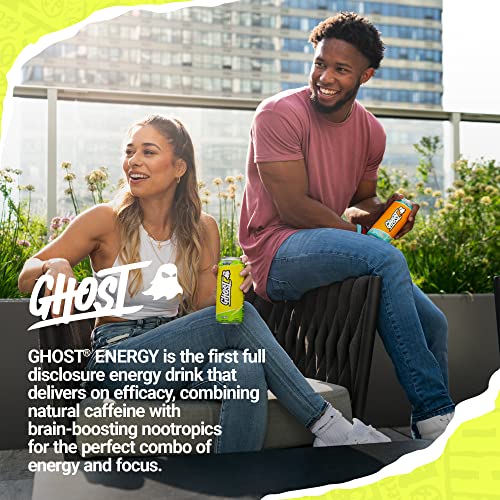 GHOST ENERGY Sugar-Free Energy Drink - 12-Pack, Tropical Mango, 16oz Cans - Energy & Focus & No Artificial Colors - 200mg of Natural Caffeine, L-Carnitine & Taurine - Soy & Gluten-Free, Vegan
