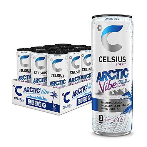 CELSIUS Arctic Vibe Sparkling Frozen Berry, Functional Essential Energy Drink 12 Fl Oz (Pack of 12)