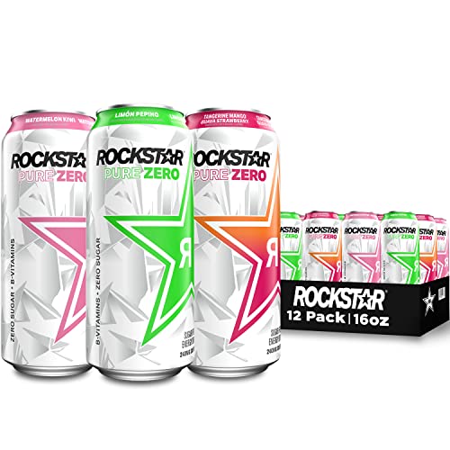 Rockstar Pure Zero Energy Drink,3 Flavor Pure Zero Variety Pack 1, 0 Sugar, with Caffeine and Taurine, 16oz Cans (12 Pack) (Packaging May Vary)