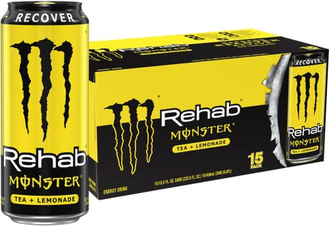 Monster Rehab Tea + Lemonade + Energy, Energy Iced Tea, Energy Drink 15.5 Ounce (Pack of 15)