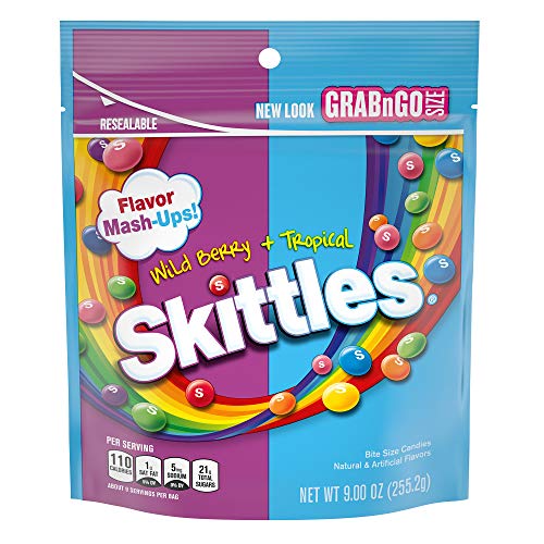 SKITTLES Wild Berry & Tropical Mash Up Summer Chewy Candy, Grab N Go, 9 Oz Resealable Bag ( 8 Count )