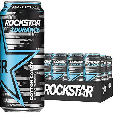 Rockstar Energy Drink with COQ10 and Electrolytes, 300mg, Xdurance Cotton Candy, 16oz Cans (12 Pack) (Packaging May Vary)