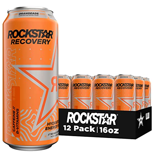 Rockstar Energy Drink with Caffeine Taurine and Electrolytes, Recovery Orange, 16 Fl Oz (Pack of 12)