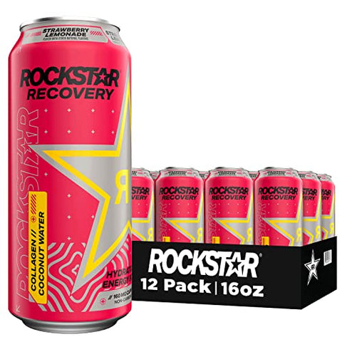 Rockstar Recovery Strawberry Lemonade, 16 Fl Oz (Pack of 12)