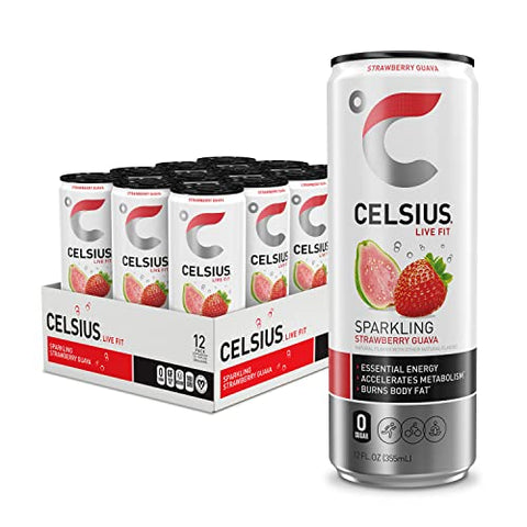 CELSIUS Sparkling Strawberry Guava, Functional Essential Energy Drink 12 Fl Oz (Pack of 12)
