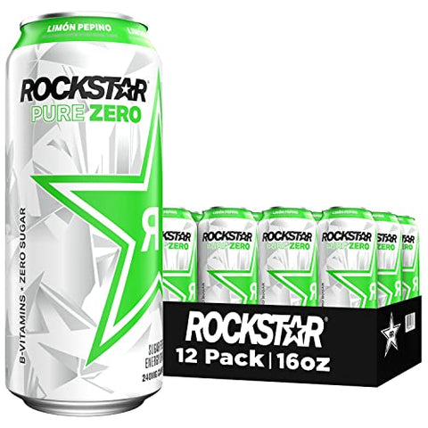 Rockstar Energy Drink Pure Zero Limon Pepino, Packaging May Vary, 16 Oz, Pack of 12
