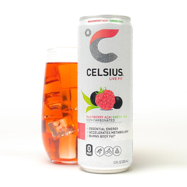 Celsius 4pk Raspberry CELSIUS Raspberry Acai Green Tea, Functional Essential Energy Drink 12 ...