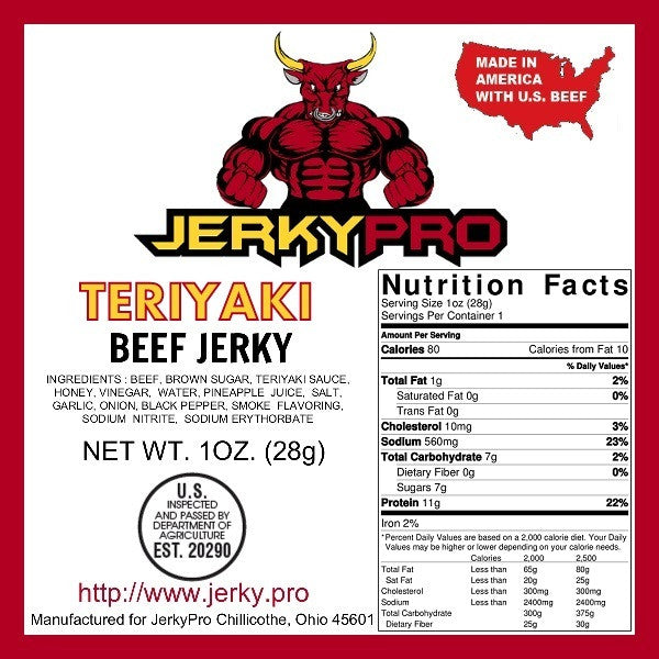 10 JerkyPro 1oz Teriyaki Shredded Beef Jerky Snack Packs