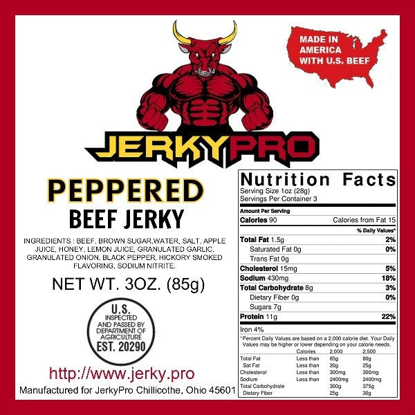 Shredded 3oz JerkyPro Peppered Beef Jerky